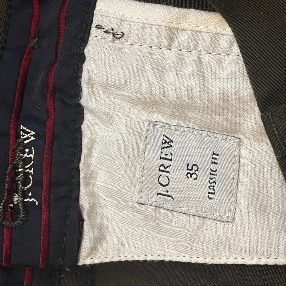 J. Crew Classic Fit Men's Olive Dark Green Ankle Trouser Pants sz 35
